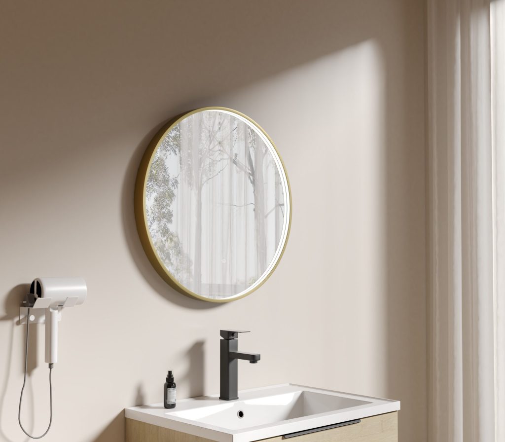 Brushed-brass-1-scaled-1.jpg Round Mirror 600mm - Image 1
