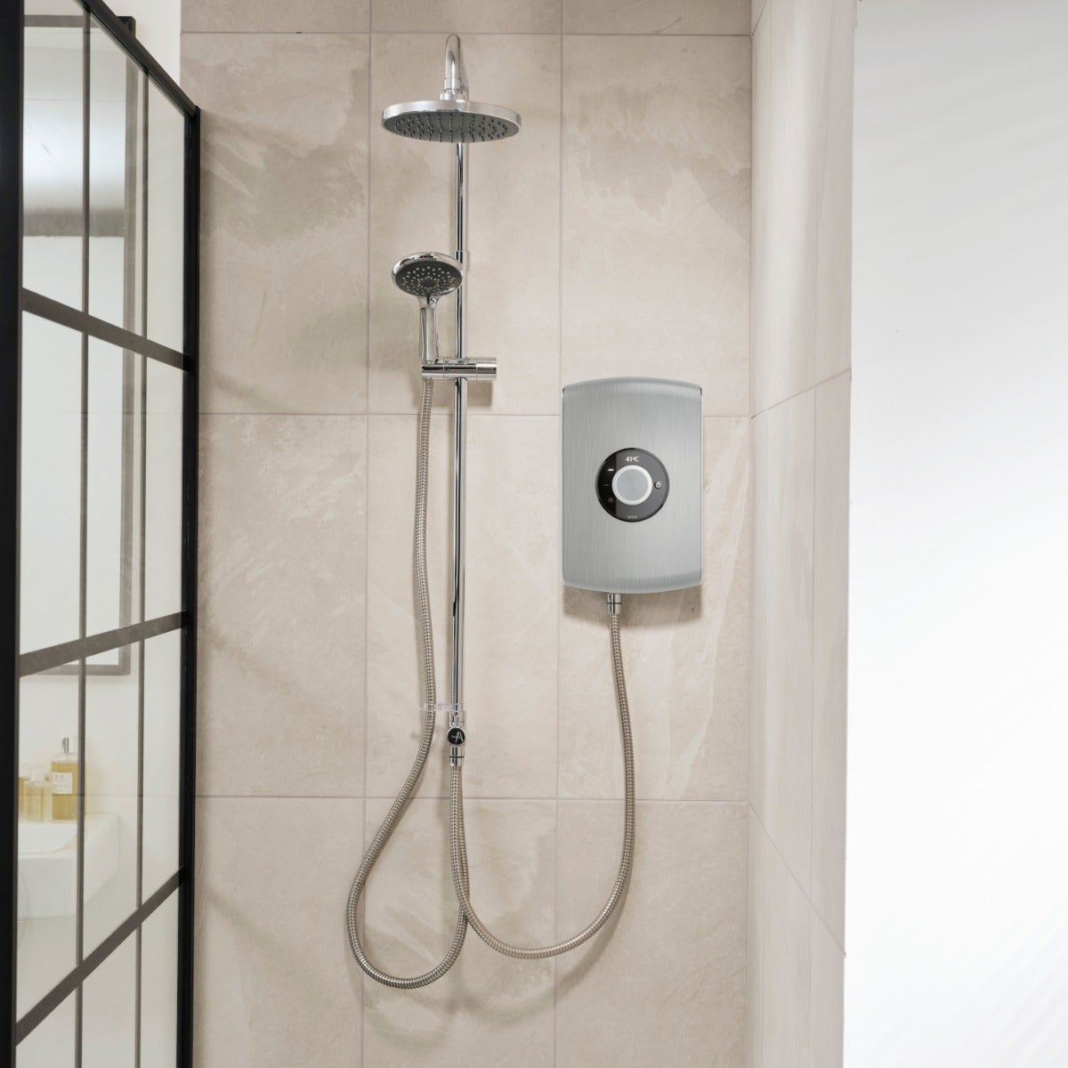 amore_brushed_steel_roomset_1.jpg Amore DuElec® Electric Shower - Image 1