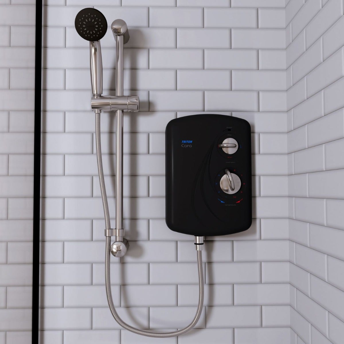 cara_black_tiles_dry_close_up_face_on_1440_1.jpg Cara Electric Shower - Image 1