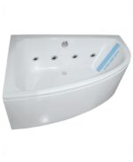 MAYA 1500x1000mm Offset Corner Left Hand 8 Chrome Jet Whirlpool Bath & Panel White
