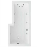 L SHAPE 1700x850mm Right Hand Single Ended 12 Chrome Jet Whirlpool Bath & Panel White with Bath Screen Chrome