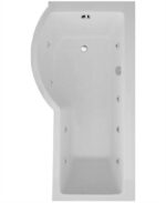 P SHAPE 1700x900mm Left Hand Single Ended 8 Chrome Jet Whirlpool Bath & Panel White with Bath Screen Chrome