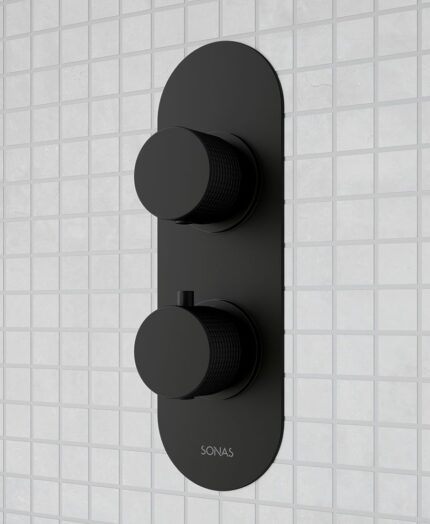 ALITA Knurled Dual Control  Dual Outlet Shower Valve Matt Black