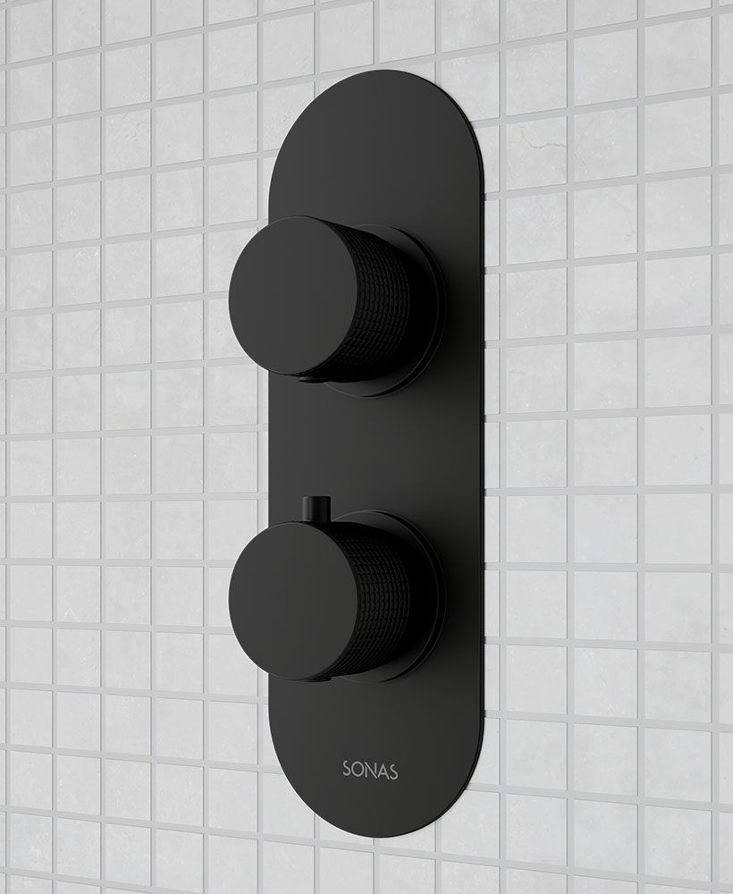 ALITA Knurled Dual Control Triple Outlet Shower Valve Matt Black ALITA Knurled Dual Control Triple Outlet Shower Valve Matt Black - Image 1