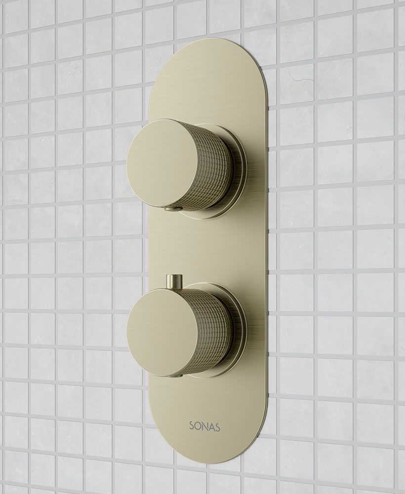 ALITA Knurled Dual Control Triple Outlet Shower Valve Brushed Nickel ALITA Knurled Dual Control Triple Outlet Shower Valve Brushed Nickel - Image 1
