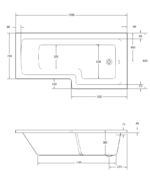 L SHAPE 1700x850mmRight Hand Bath & Panel White with Bath Screen Chrome - Image 5