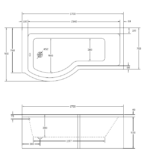 P SHAPE 1700x900mm  Left Hand Single Ended Bath & Panel White with Bath Screen Chrome - Image 5