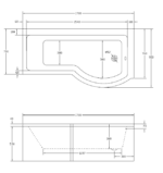 P SHAPE 1700x900mm  Right Hand Single Ended Bath & Panel White with Bath Screen Chrome - Image 5