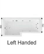 L SHAPE 1700x850mm Left Hand Single Ended 12 Chrome Jet Whirlpool Bath & Panel White with Bath Screen Chrome - Image 2