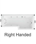 L SHAPE 1700x850mm Right Hand Single Ended 12 Chrome Jet Whirlpool Bath & Panel White with Bath Screen Chrome - Image 2