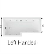 L SHAPE 1700x850mm Left Hand Single Ended 8 Chrome Jet Whirlpool Bath & Panel White with Bath Screen Chrome - Image 2