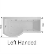 P SHAPE 1700x900mm Left Hand Single Ended 8 Chrome Jet Whirlpool Bath & Panel White with Bath Screen Chrome - Image 2