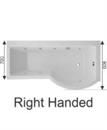 P SHAPE 1700x900mm Right Hand Single Ended 8 Chrome Jet Whirlpool Bath & Panel White with Bath Screen Chrome - Image 2