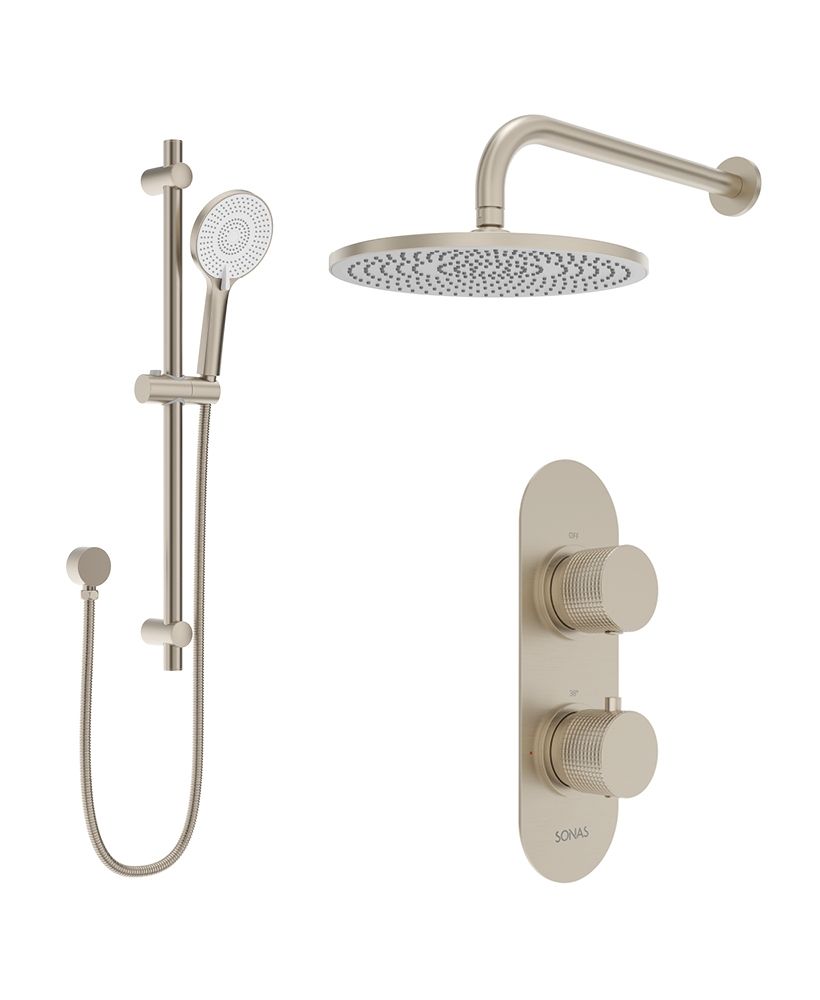 ALITA Knurled Shower Set 1 & Wall Mounted Fixed Head Brushed Nickel ALITA Knurled Shower Set 1 & Wall Mounted Fixed Head Brushed Nickel - Image 1