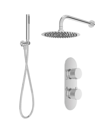 ALITA Knurled Shower Set 2 & Wall Mounted Fixed Head Chrome