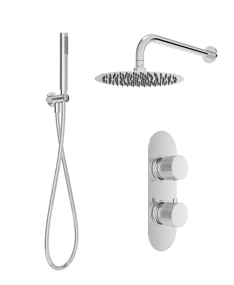 ALITA Knurled Shower Set 2 & Wall Mounted Fixed Head Chrome ALITA Knurled Shower Set 2 & Wall Mounted Fixed Head Chrome - Image 1
