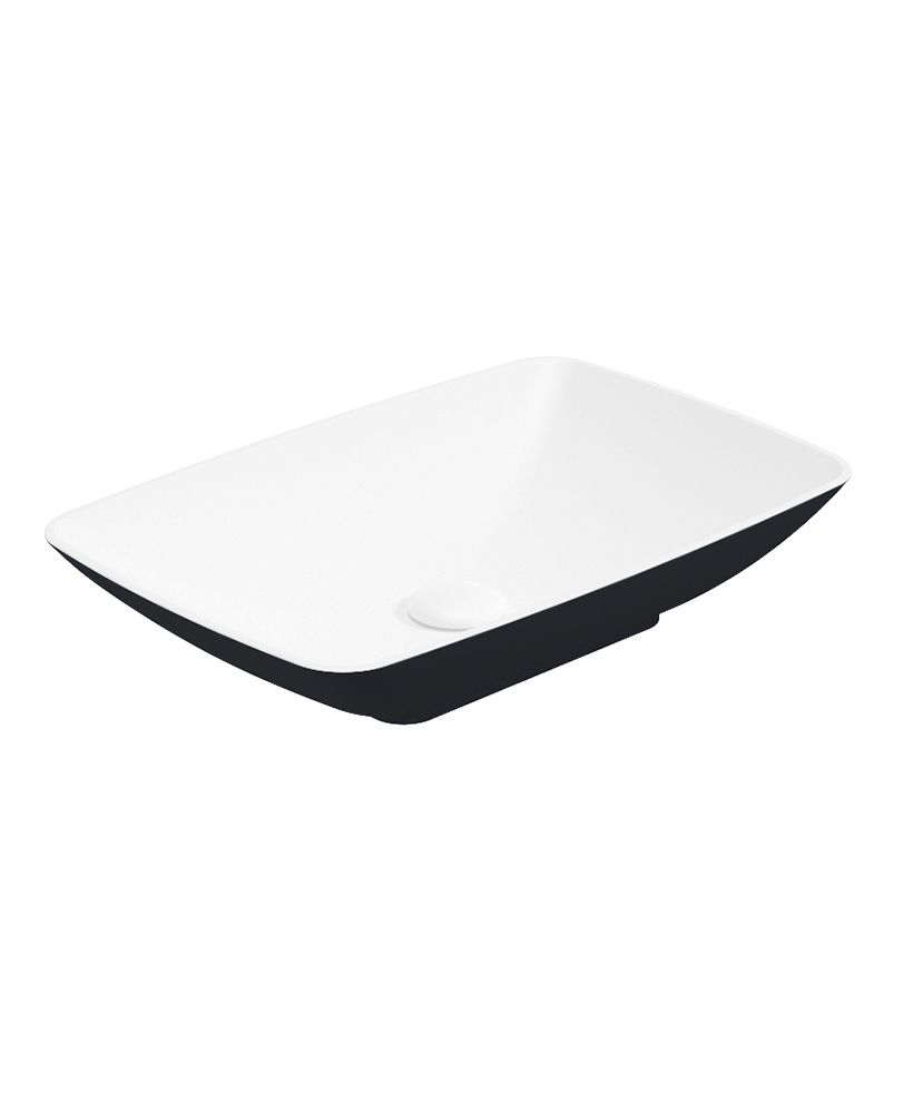 SKAL Rectangle 60cm Countertop Basin White-Black & Waste SKAL Rectangle 60cm Countertop Basin White-Black & Waste - Image 1