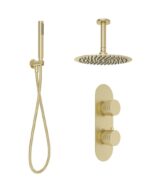 ALITA Knurled Shower Set 2 & Ceiling Mounted Fixed Head Brushed Gold