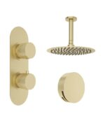 ALITA Knurled Bath Set 4 & Ceiling Mounted Fixed Head Brushed Gold