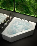 CONCERTO 1400x1400mm Corner 12 White Jet Whirlpool Bath & Panel White - Image 3