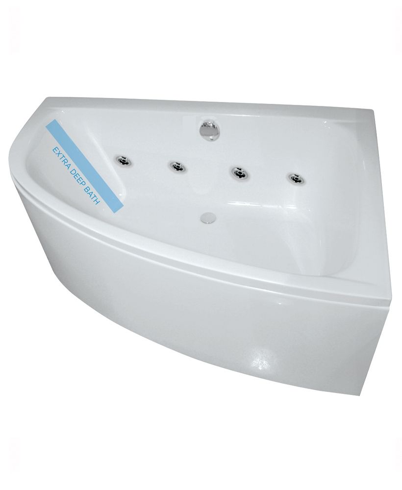 MAYA 1500x1000mm Offset Corner Right Hand 8 White Jet Whirlpool Bath & Panel White MAYA 1500x1000mm Offset Corner Right Hand 8 White Jet Whirlpool Bath & Panel White - Image 1