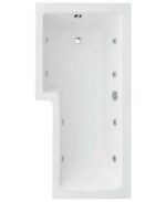 L SHAPE 1700x850mm Left Hand Single Ended 8 White Jet Whirlpool Bath & Panel White with Bath Screen Chrome