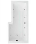 L SHAPE 1700x850mm Right Hand Single Ended 8 White Jet Whirlpool Bath & Panel White with Bath Screen Chrome