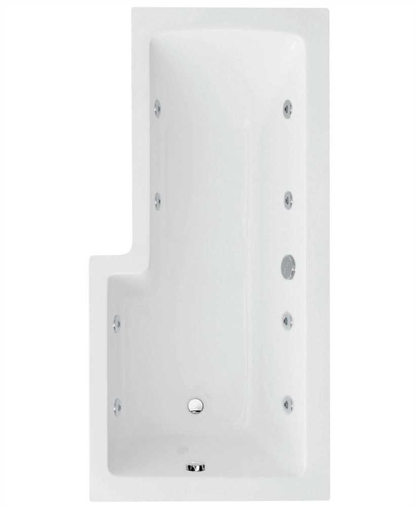 L SHAPE 1700x850mm Right Hand Single Ended 8 White Jet Whirlpool Bath & Panel White with Bath Screen Chrome L SHAPE 1700x850mm Right Hand Single Ended 8 White Jet Whirlpool Bath & Panel White with Bath Screen Chrome - Image 1