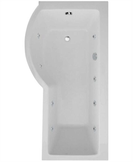 P SHAPE 1700x900mm Left Hand Single Ended 8 White Jet Whirlpool Bath & Panel White with Bath Screen Chrome