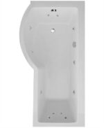 P SHAPE 1700x900mm Left Hand Single Ended 12 White Jet Whirlpool Bath & Panel White with Bath Screen Chrome