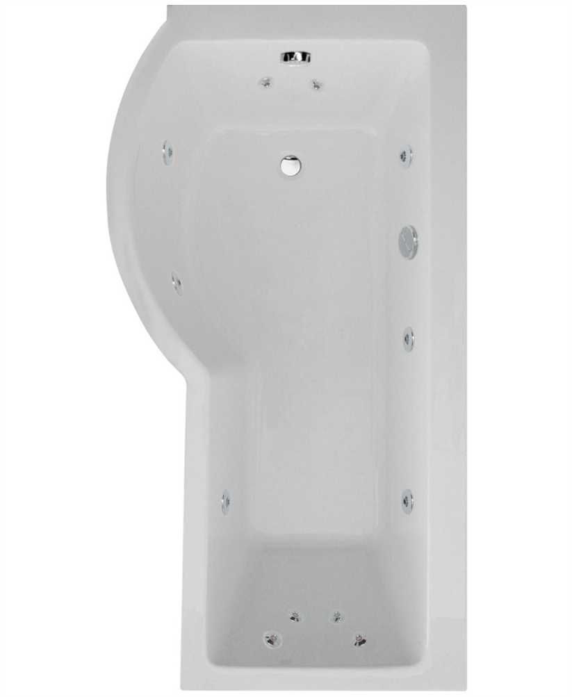 P SHAPE 1700x900mm Left Hand Single Ended 12 White Jet Whirlpool Bath & Panel White with Bath Screen Chrome P SHAPE 1700x900mm Left Hand Single Ended 12 White Jet Whirlpool Bath & Panel White with Bath Screen Chrome - Image 1