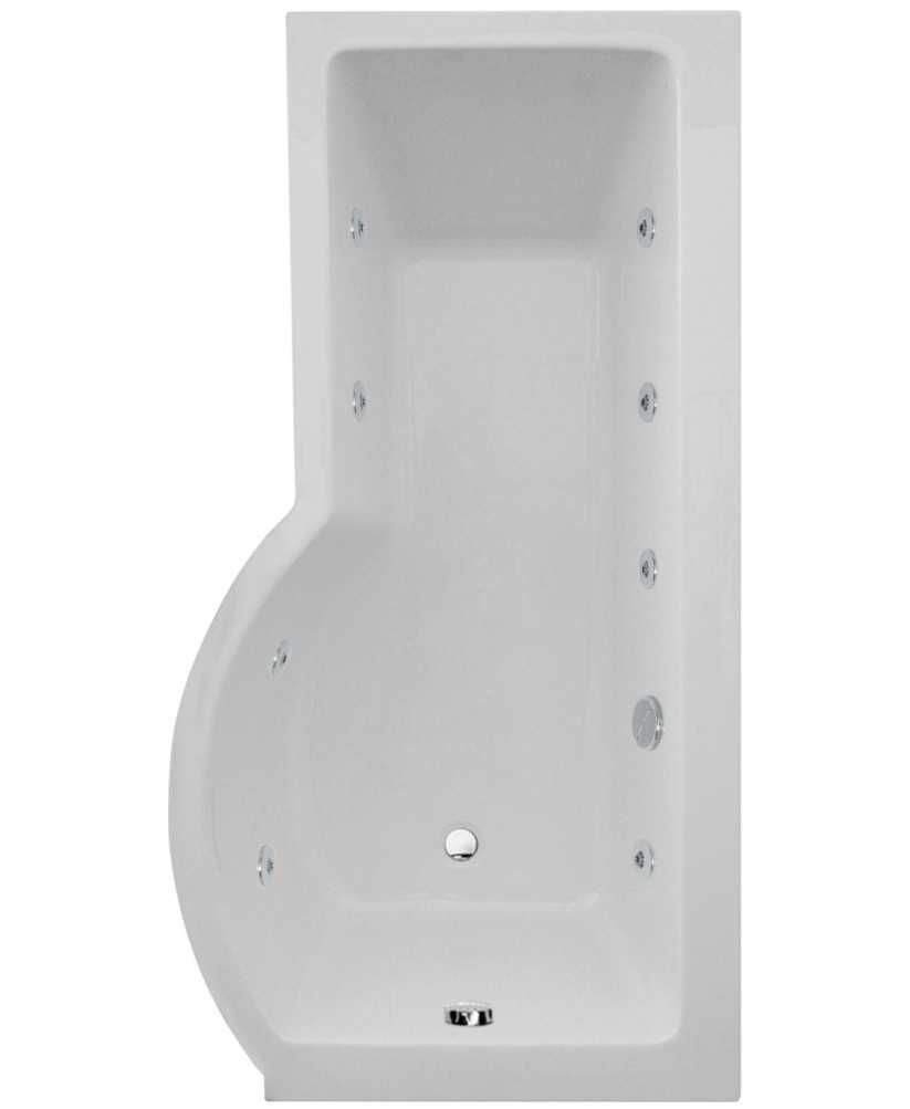 P SHAPE 1700x900mm Right Hand Single Ended 8 White Jet Whirlpool Bath & Panel White with Bath Screen Chrome P SHAPE 1700x900mm Right Hand Single Ended 8 White Jet Whirlpool Bath & Panel White with Bath Screen Chrome - Image 1