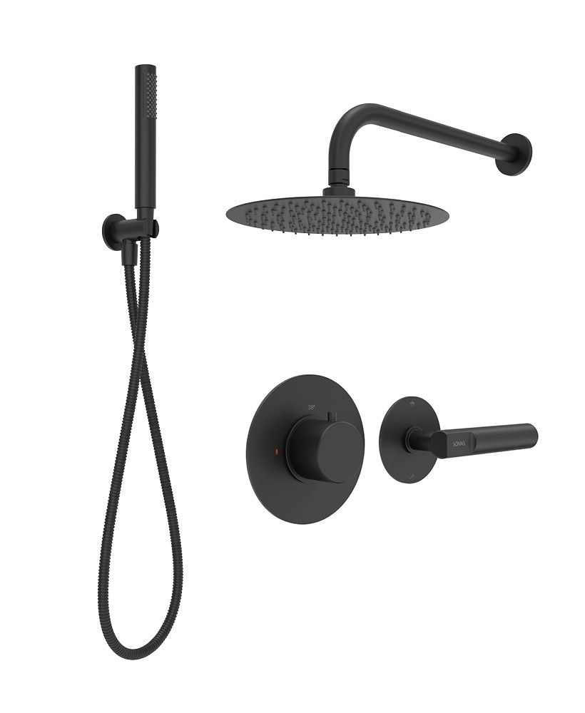 HAKK Thermostatic Shower Set 2 with Wall Arm Matt Black HAKK Thermostatic Shower Set 2 with Wall Arm Matt Black - Image 1