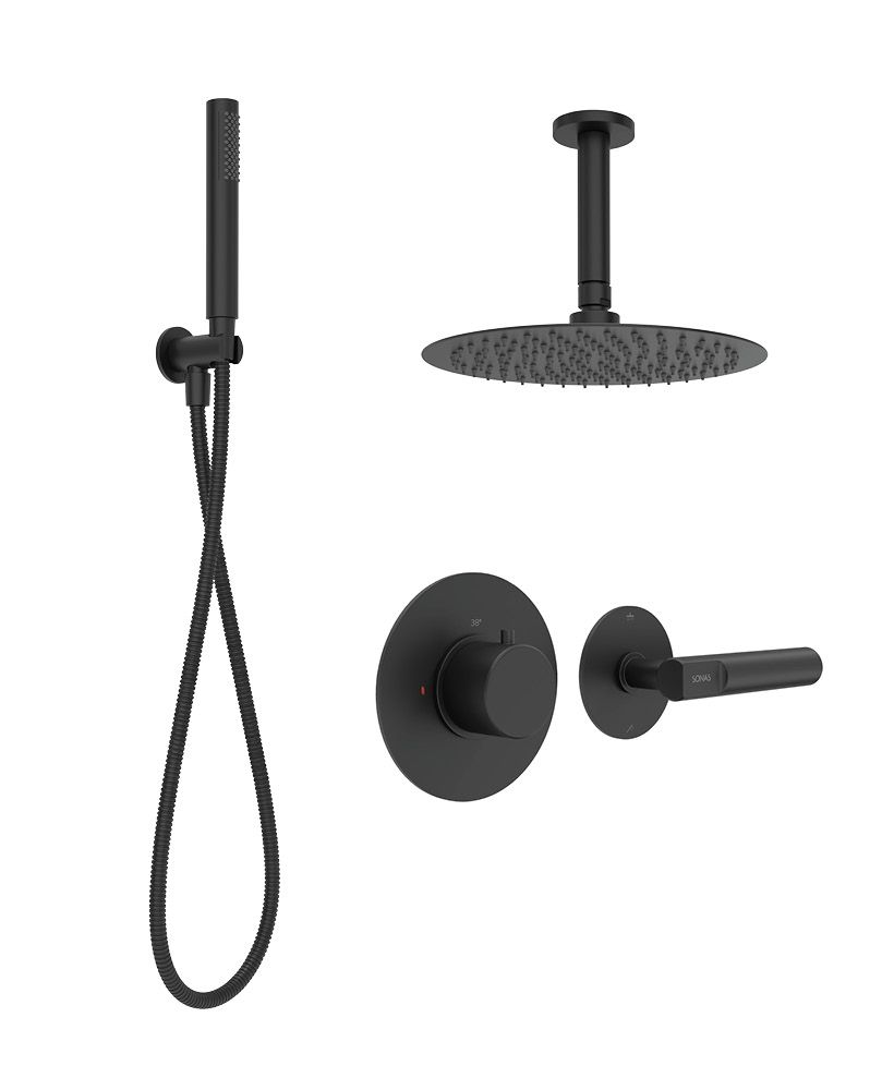HAKK Thermostatic Shower Set 2 with Ceiling Arm Matt Black HAKK Thermostatic Shower Set 2 with Ceiling Arm Matt Black - Image 1