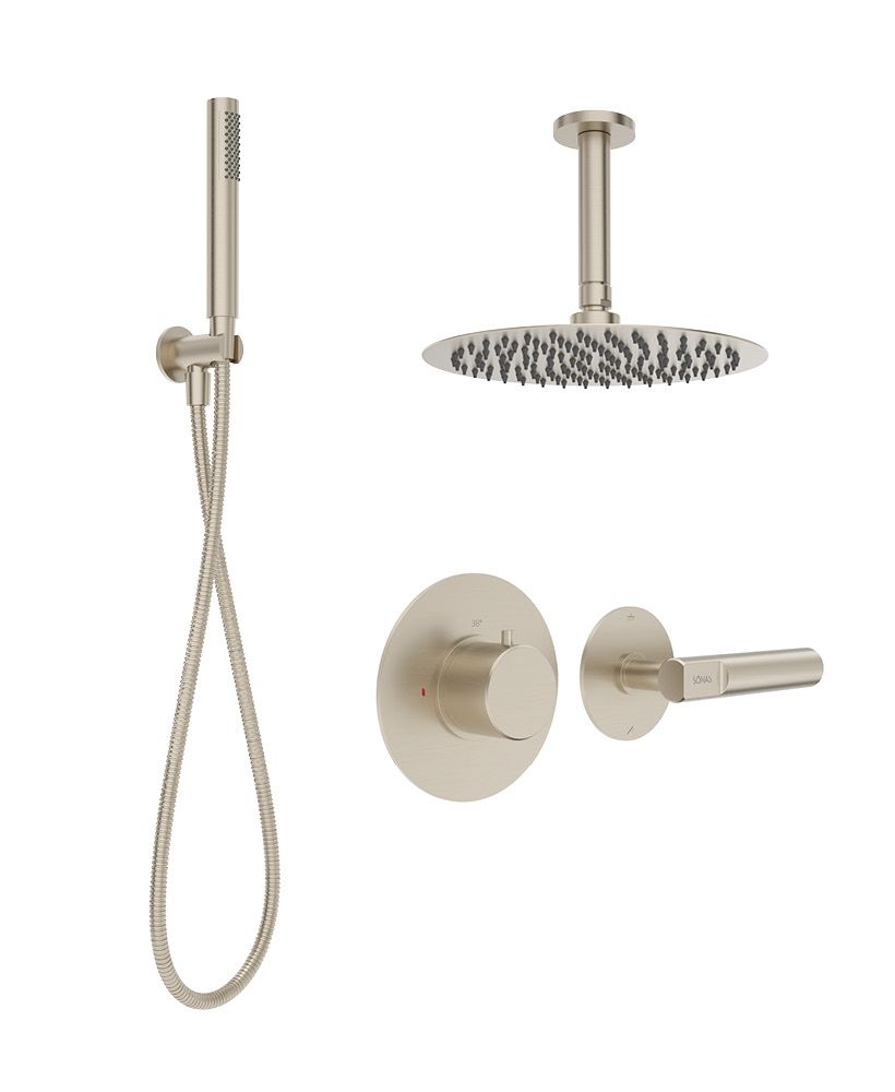 HAKK Thermostatic Shower Set 2 with Ceiling Arm Brushed Nickel HAKK Thermostatic Shower Set 2 with Ceiling Arm Brushed Nickel - Image 1