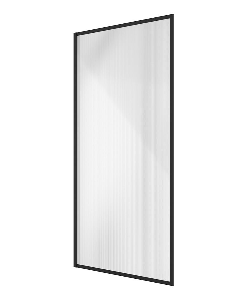MIRAGE 800mm Matt Black Frame with Fluted Glass Fixed Bath Screen MIRAGE 800mm Matt Black Frame with Fluted Glass Fixed Bath Screen - Image 1