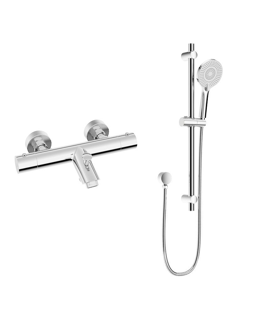 FORM Wall Mounted Thermostatic Bath Shower Mixer & Slide Rail Kit Chrome FORM Wall Mounted Thermostatic Bath Shower Mixer & Slide Rail Kit Chrome - Image 1
