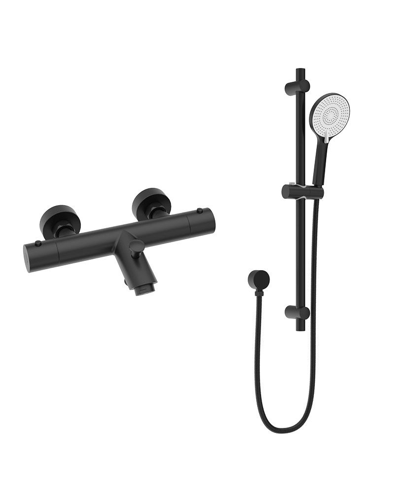 FORM Wall Mounted Thermostatic Bath Shower Mixer & Slide Rail Kit Matt Black FORM Wall Mounted Thermostatic Bath Shower Mixer & Slide Rail Kit Matt Black - Image 1