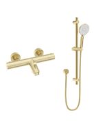 FORM Wall Mounted Thermostatic Bath Shower Mixer& Slide Rail Kit Brushed Gold