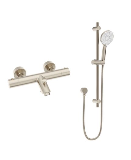 FORM Wall Mounted Thermostatic Bath Shower Mixer& Slide Rail Kit Brushes Nickel