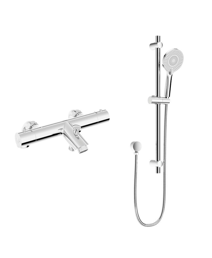 FORM Deck Mounted Thermostatic Bath Shower Mixer & Slide Rail Kit Chrome FORM Deck Mounted Thermostatic Bath Shower Mixer & Slide Rail Kit Chrome - Image 1
