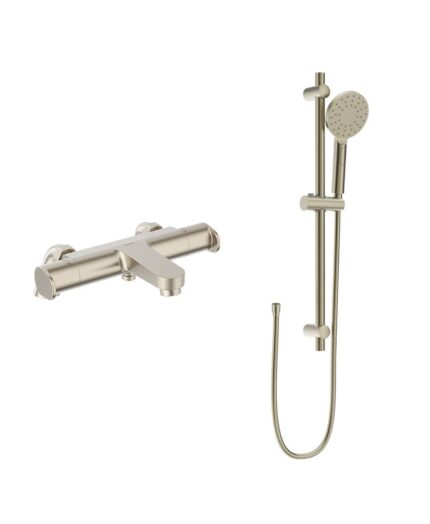 URBAN Deck Mounted Thermostatic Bath Shower Mixer & Slide Rail Kit Brushed Nickel