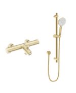 FORM Deck Mounted Thermostatic Bath Shower Mixer& Slide Rail Kit Brushed Gold