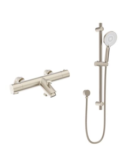 FORM Deck Mounted Thermostatic Bath Shower Mixer& Slide Rail Kit Brushed Nickel