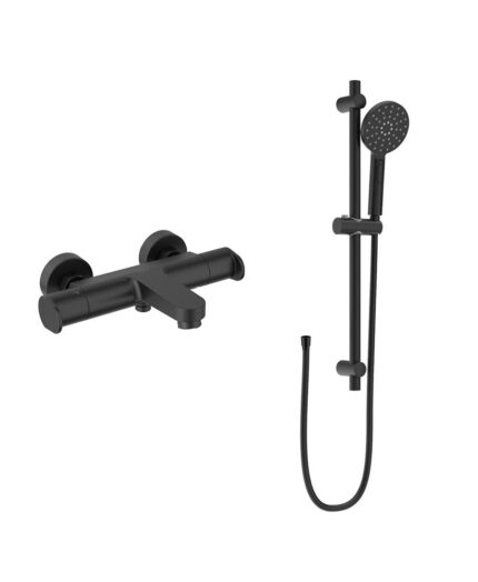 URBAN Wall Mounted Thermostatic Bath Shower Mixer & Slide Rail Kit Matt Black