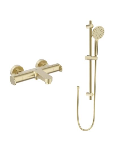 URBAN Wall Mounted Thermostatic Bath Shower Mixer & Slide Rail Kit Brushed Gold