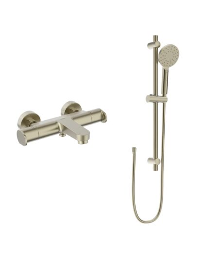 URBAN Wall Mounted Thermostatic Bath Shower Mixer & Slide Rail Kit Brushed Nickel