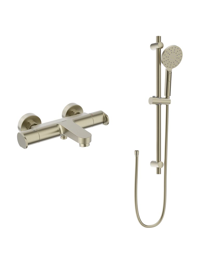 URBAN Wall Mounted Thermostatic Bath Shower Mixer & Slide Rail Kit Brushed Nickel URBAN Wall Mounted Thermostatic Bath Shower Mixer & Slide Rail Kit Brushed Nickel - Image 1