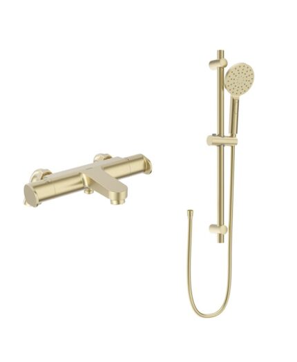 URBAN Deck Mounted Thermostatic Bath Shower Mixer & Slide Rail Kit Brushed Gold