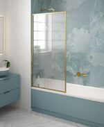 MIRAGE 800mm Brushed Gold Frame with Fluted Glass Fixed Bath Screen - Image 2